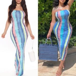 Fashion Nova Multicolor Strapless Maxi Dress